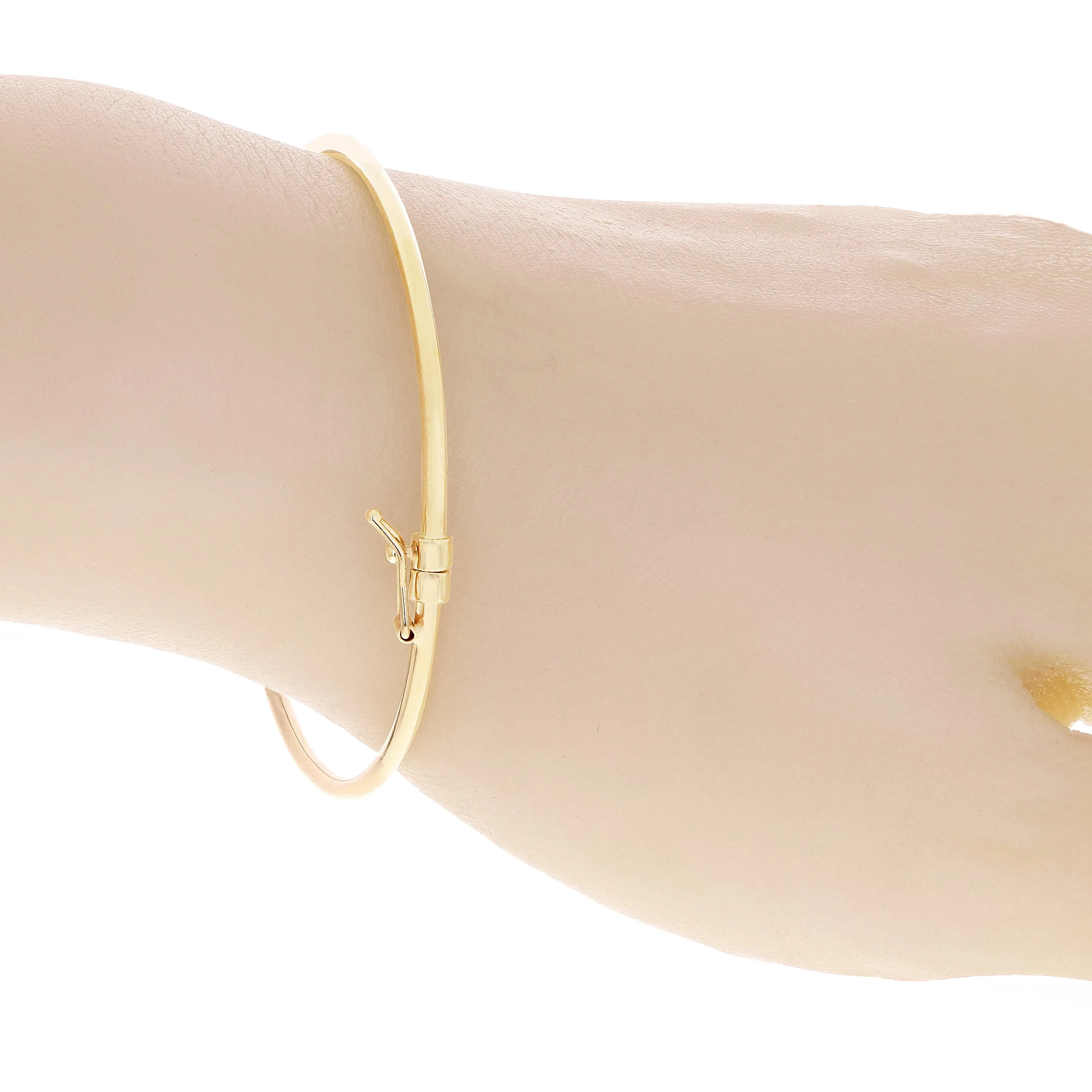 New Italian 14k Yellow Gold Hollow Tube Plain Oval Hinged Bangle Bracelet 7" 2mm