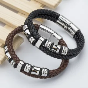 New Top Brand Genuine Leather Men Bracelets European Fashion Knight Courage Bracelets Stainless Steel Charm Bracelets