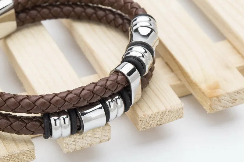 New Top Brand Genuine Leather Men Bracelets European Fashion Knight Courage Bracelets Stainless Steel Charm Bracelets
