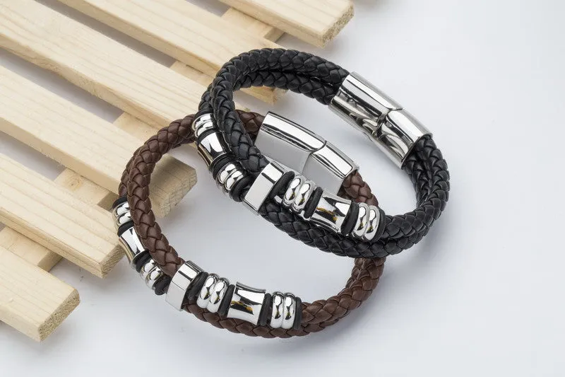 New Top Brand Genuine Leather Men Bracelets European Fashion Knight Courage Bracelets Stainless Steel Charm Bracelets
