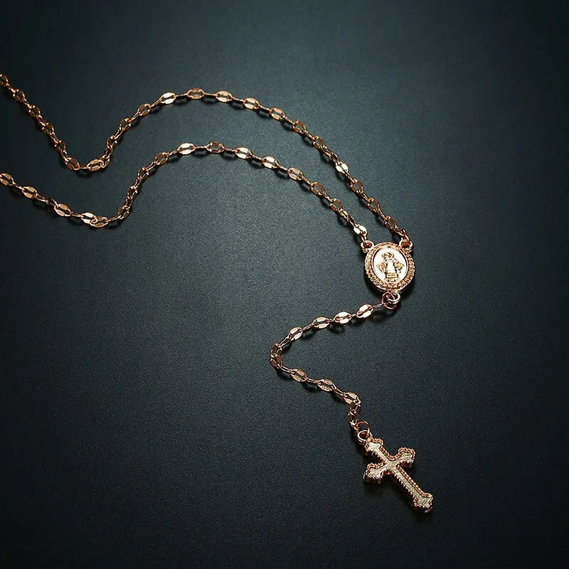 New Vintage Gold/Rose Gold Christian Cross Bohemia Religious Rosary Pendant Necklace for Women Charm Jewelry Gifts