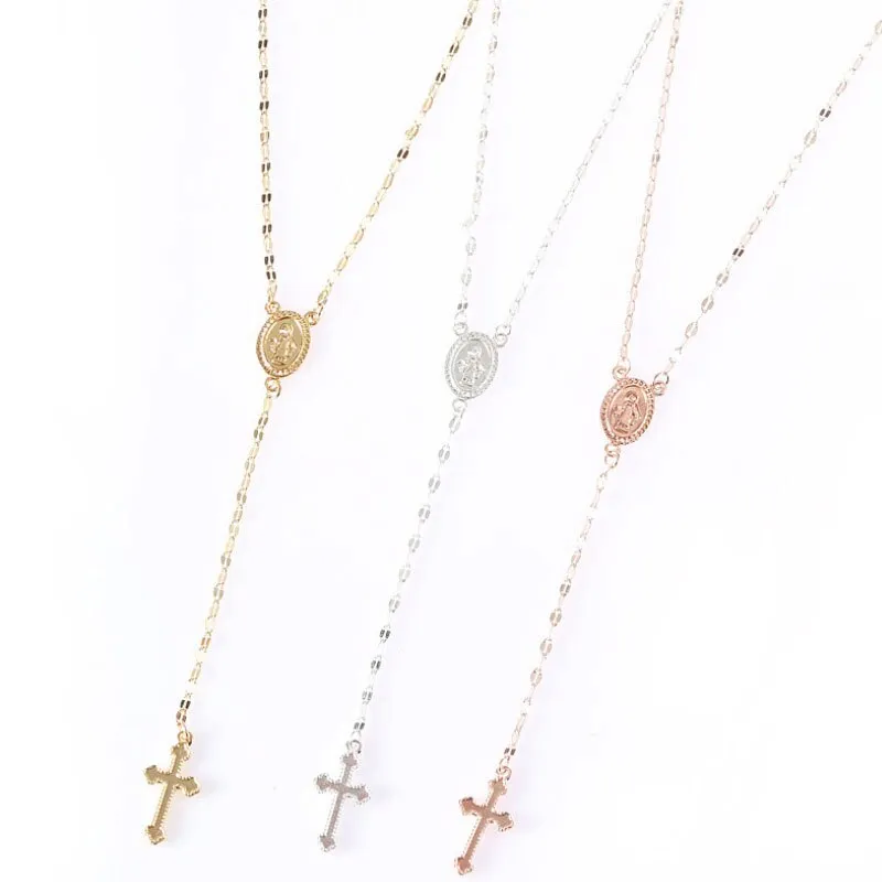 New Vintage Gold/Rose Gold Christian Cross Bohemia Religious Rosary Pendant Necklace for Women Charm Jewelry Gifts