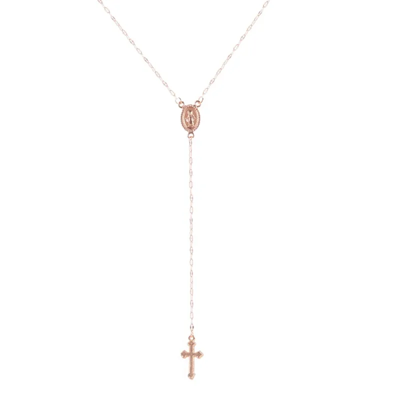 New Vintage Gold/Rose Gold Christian Cross Bohemia Religious Rosary Pendant Necklace for Women Charm Jewelry Gifts