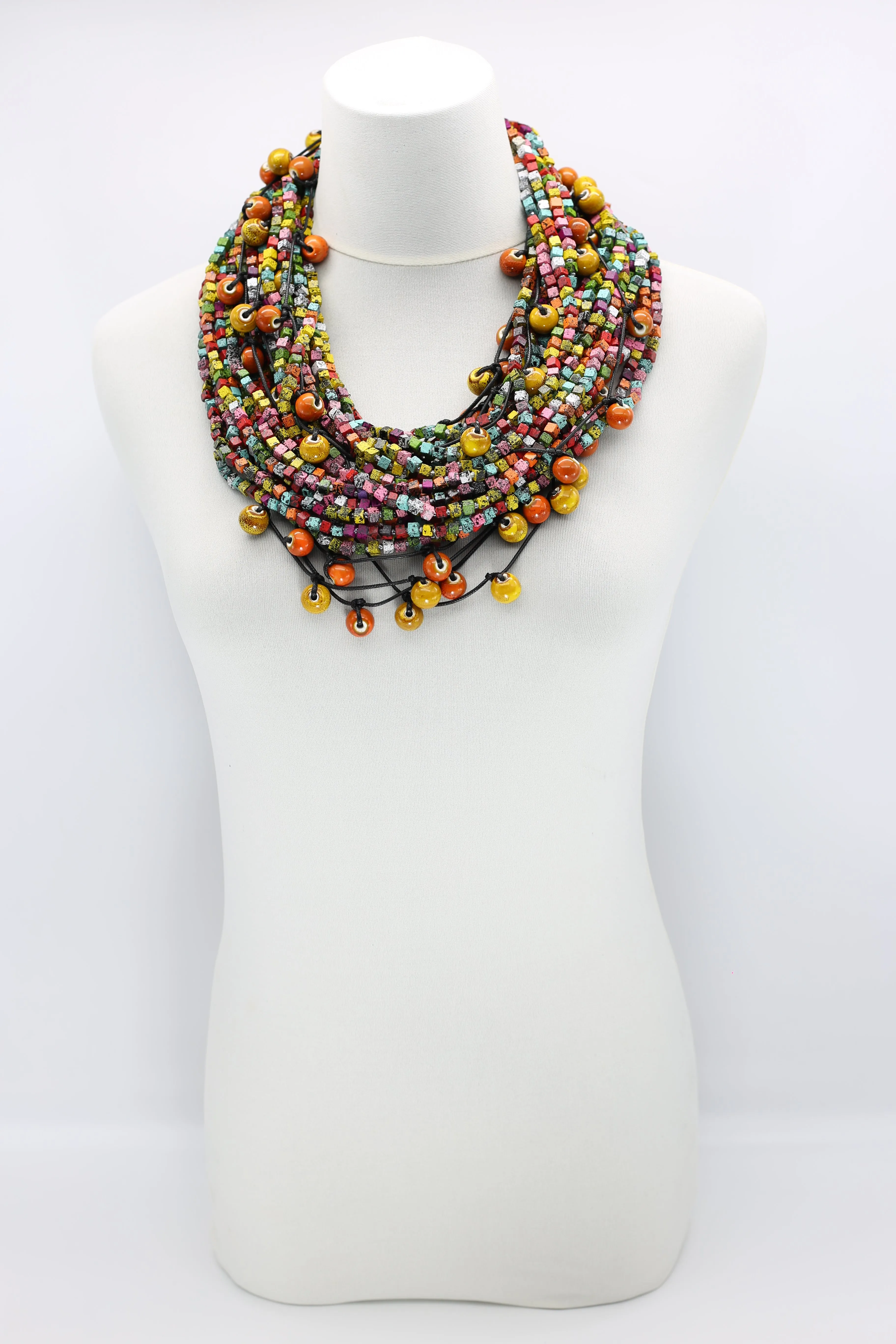 Next Pashmina & Ceramic Beads Necklaces Set - Hand-painted