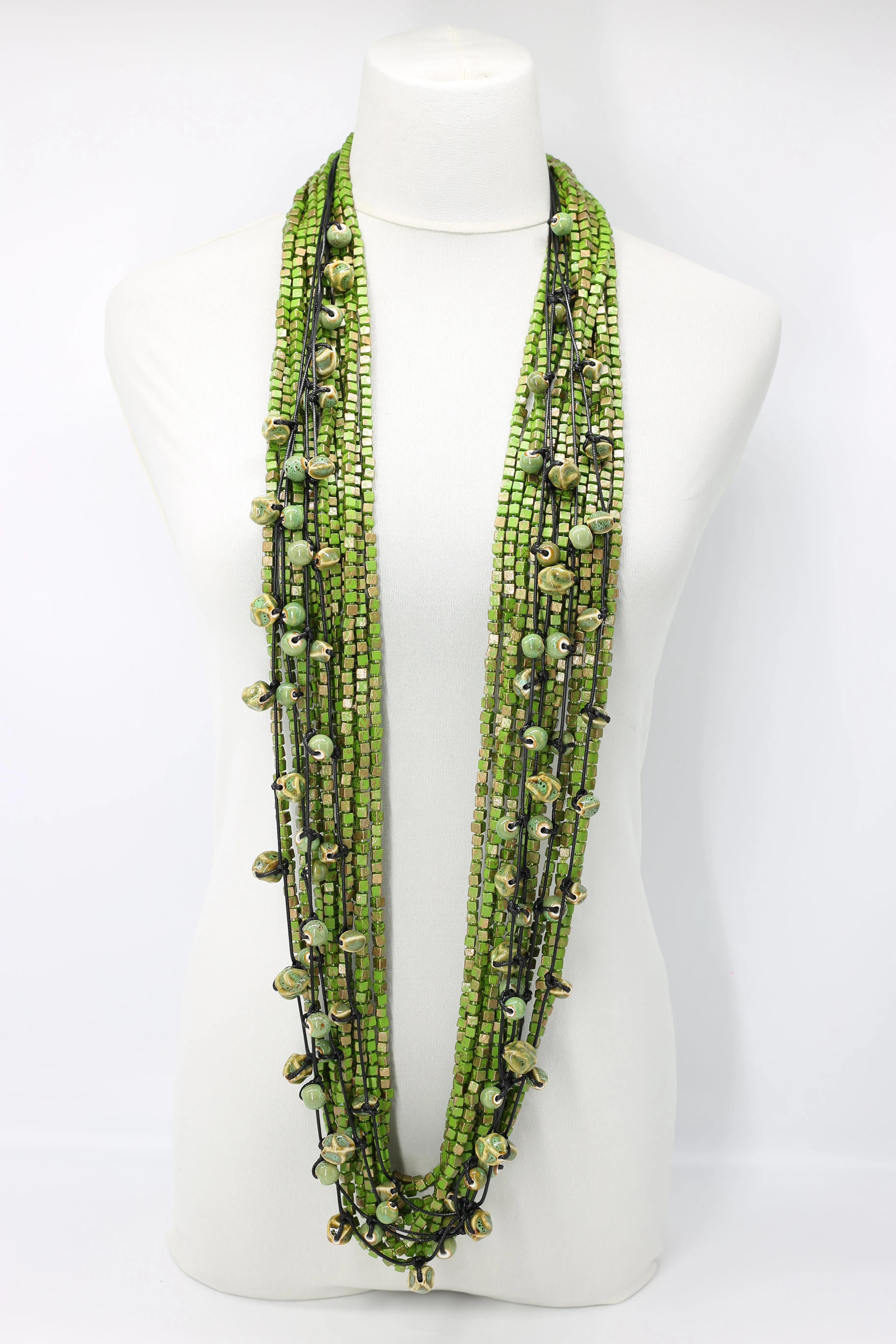 Next Pashmina & Ceramic Beads Necklaces Set - Hand-painted