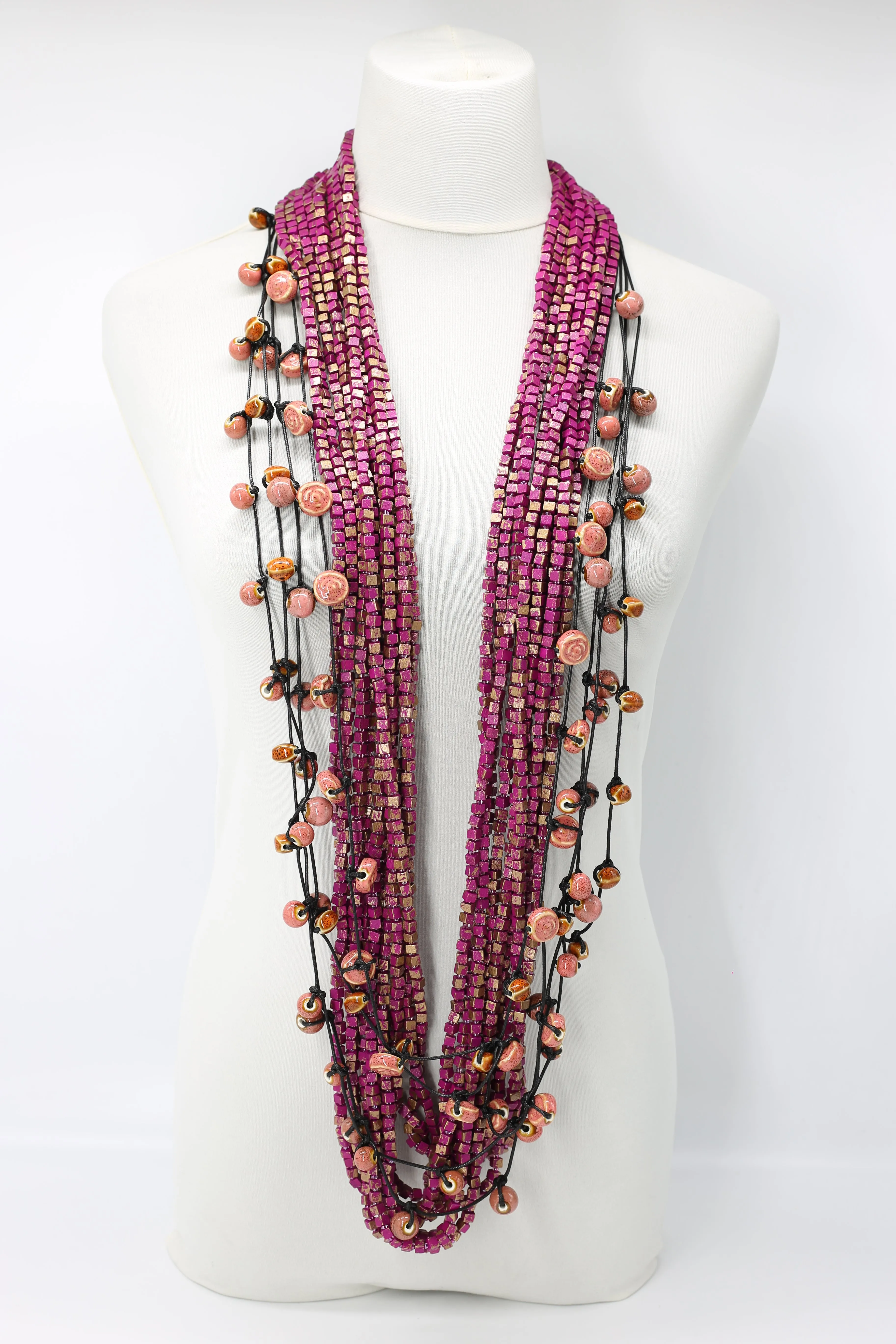 Next Pashmina & Ceramic Beads Necklaces Set - Hand-painted