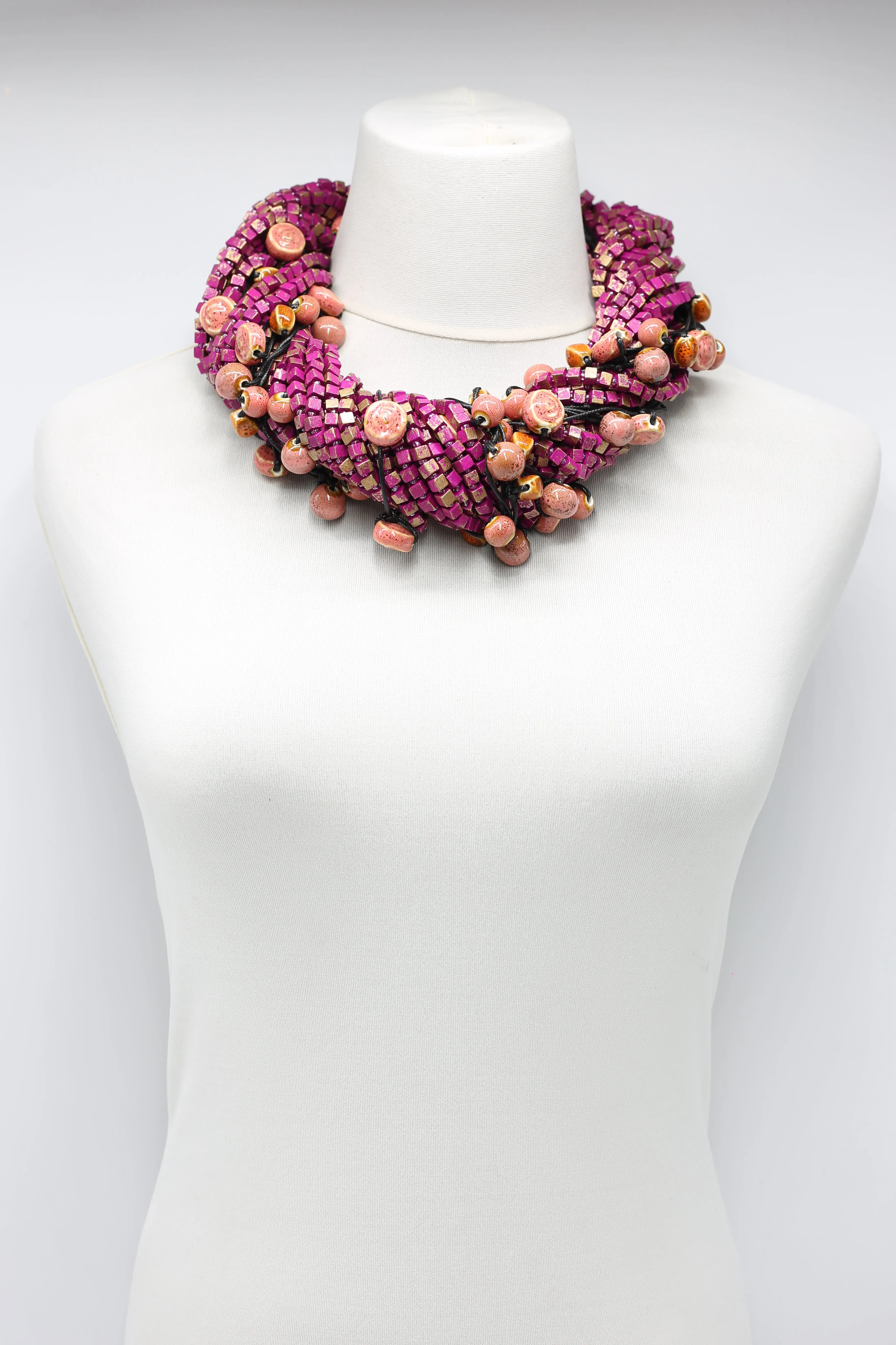 Next Pashmina & Ceramic Beads Necklaces Set - Hand-painted