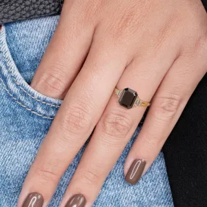 Noir Desir - Art Deco Natural Black Diamond Emerald Engagement Ring in Rose Gold