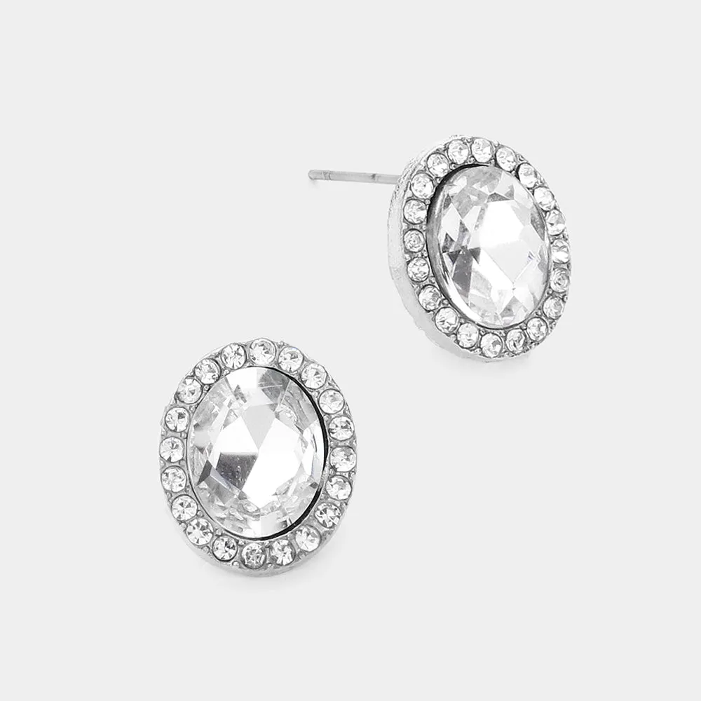 Oval Clear Stone Small Stud Earrings  | Interview Earrings |  604001