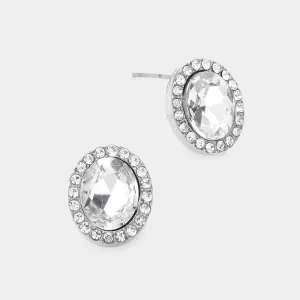 Oval Clear Stone Small Stud Earrings  | Interview Earrings |  604001