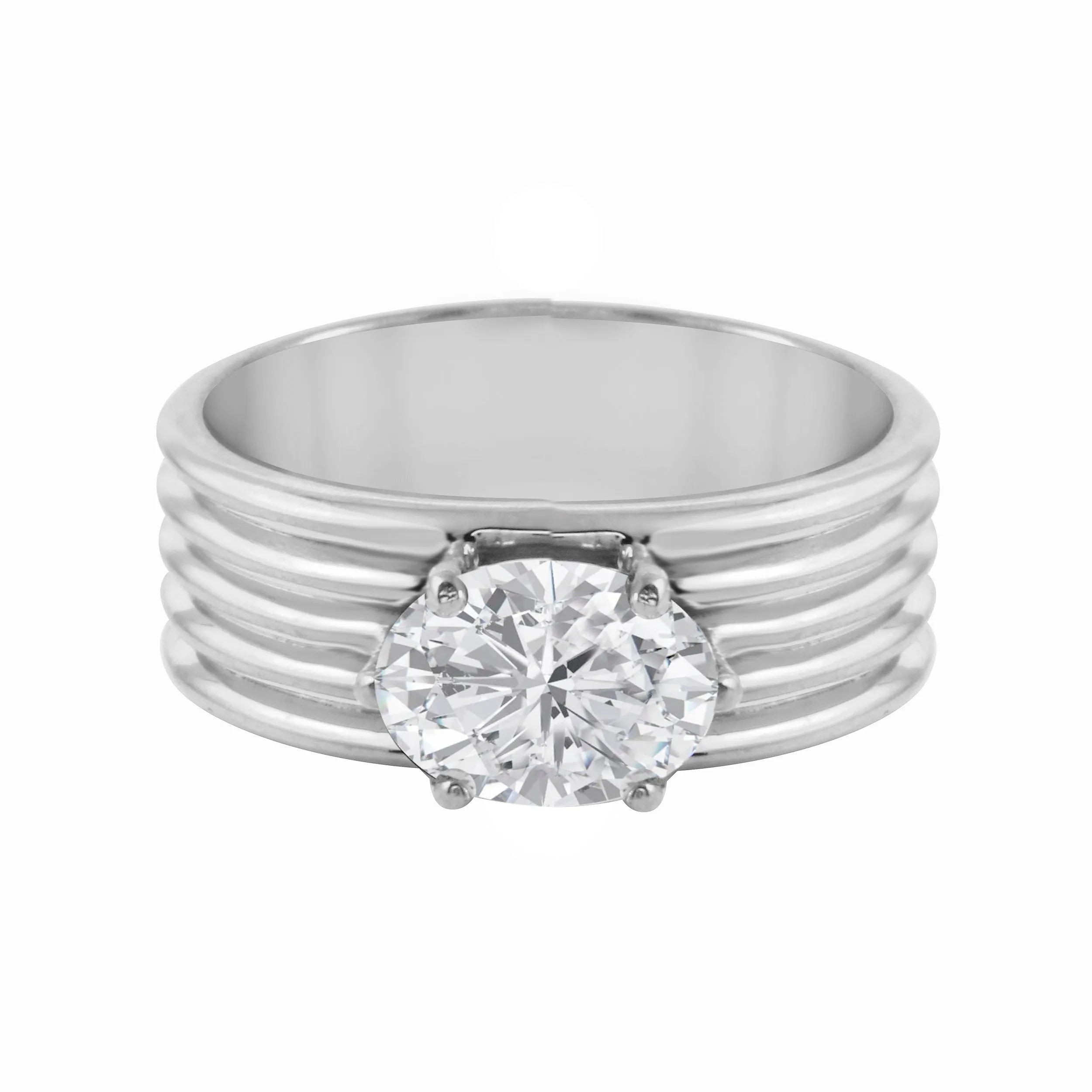 Oval Diamond Wide Ribbed Band Engagement Ring