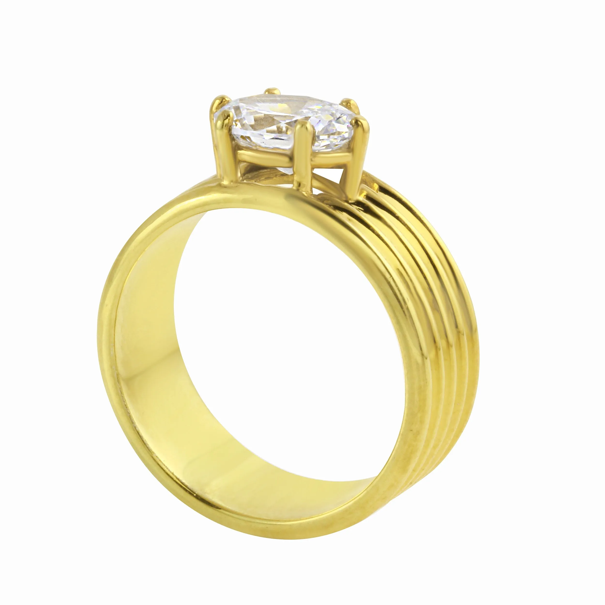 Oval Diamond Wide Ribbed Band Engagement Ring