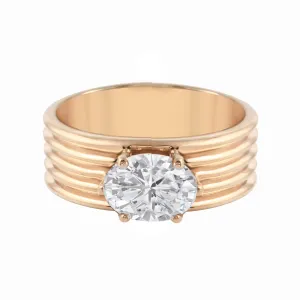 Oval Diamond Wide Ribbed Band Engagement Ring
