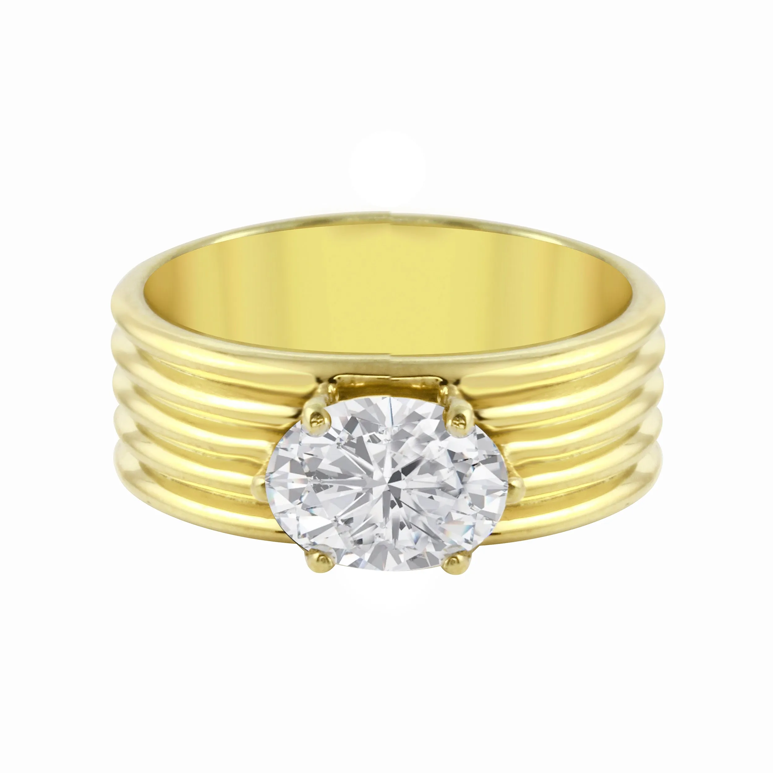 Oval Diamond Wide Ribbed Band Engagement Ring