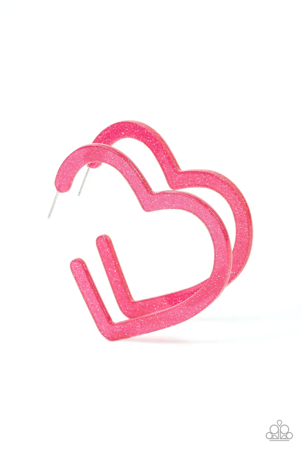 Paparazzi Heart-Throbbing Twinkle - Pink Heart Hoop Earrings