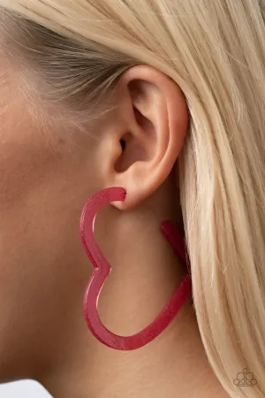 Paparazzi Heart-Throbbing Twinkle - Pink Heart Hoop Earrings