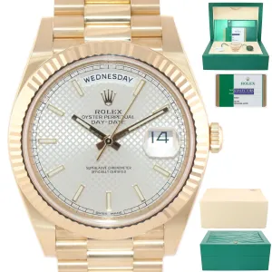 PAPERS NEW 2019 Rolex Day-Date 40 President 228238 18k Gold Silver Motif Watch