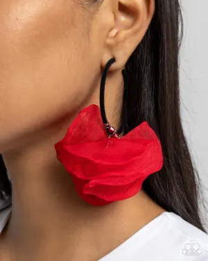Passionate Promenade - Red - Chiffon Black Velvet Paparazzi Hoop Earrings - October 2024 Possible Pop-Up Shop Exclusive