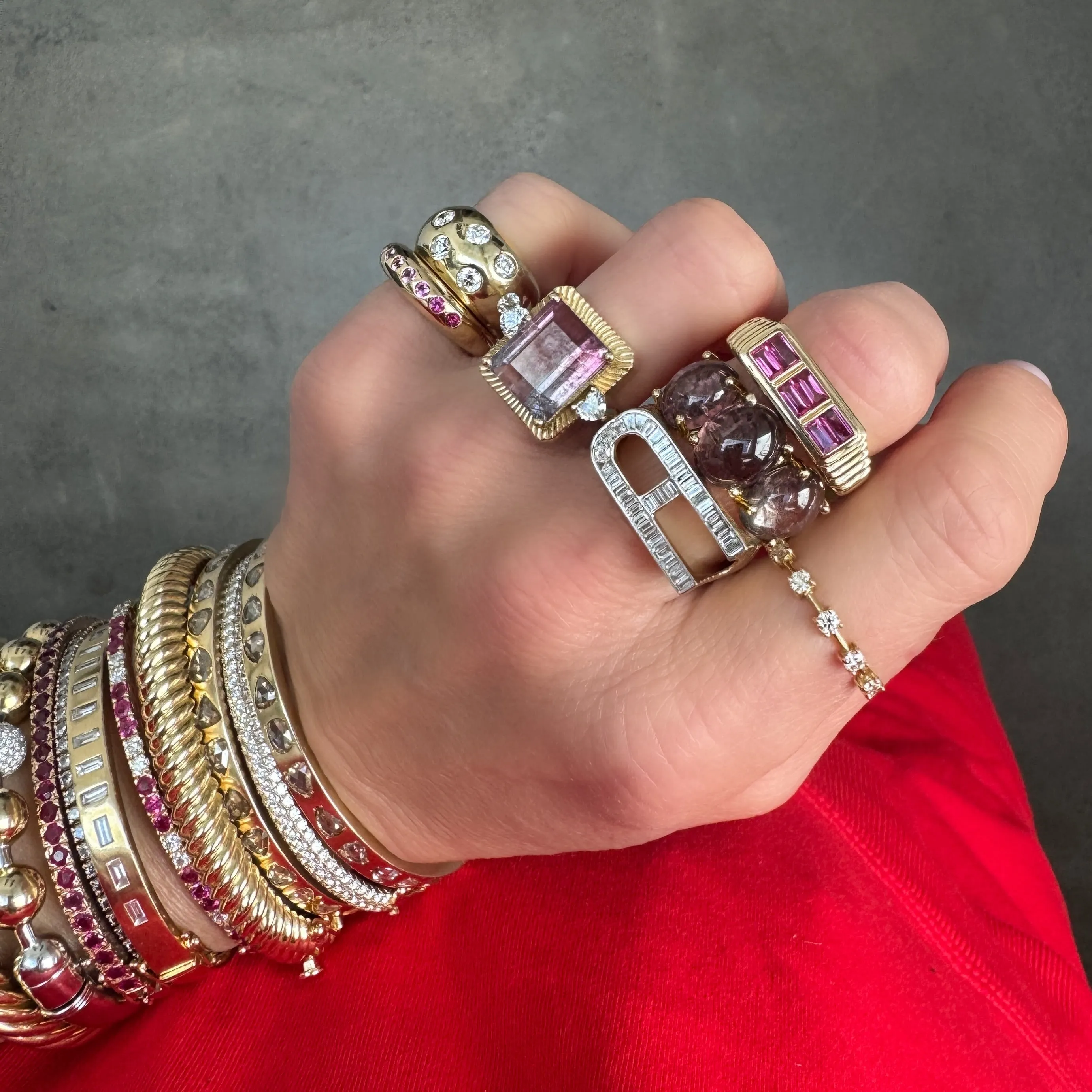 Pave Diamond & Gold Ball Bangle Bracelet