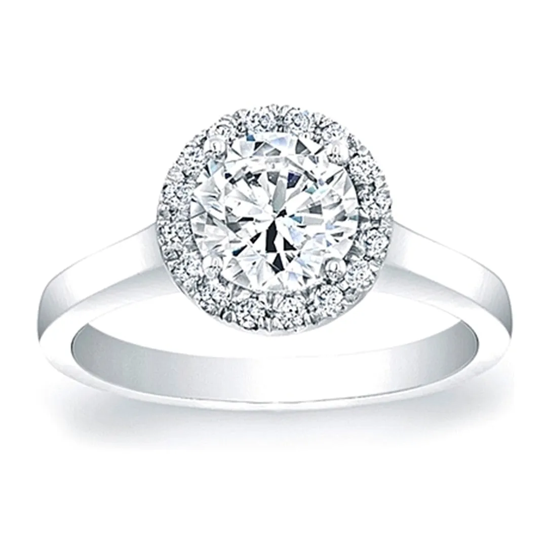 Pave Diamond Halo Solitaire Engagement Ring
