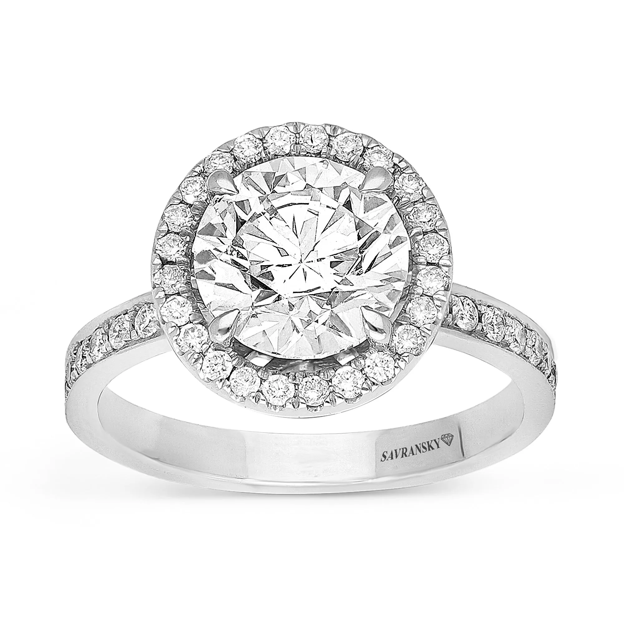 Pave Halo Set Brilliant Cut Round Engagement Ring - 2.95 Carat