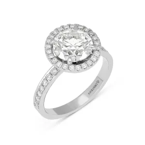 Pave Halo Set Brilliant Cut Round Engagement Ring - 2.95 Carat