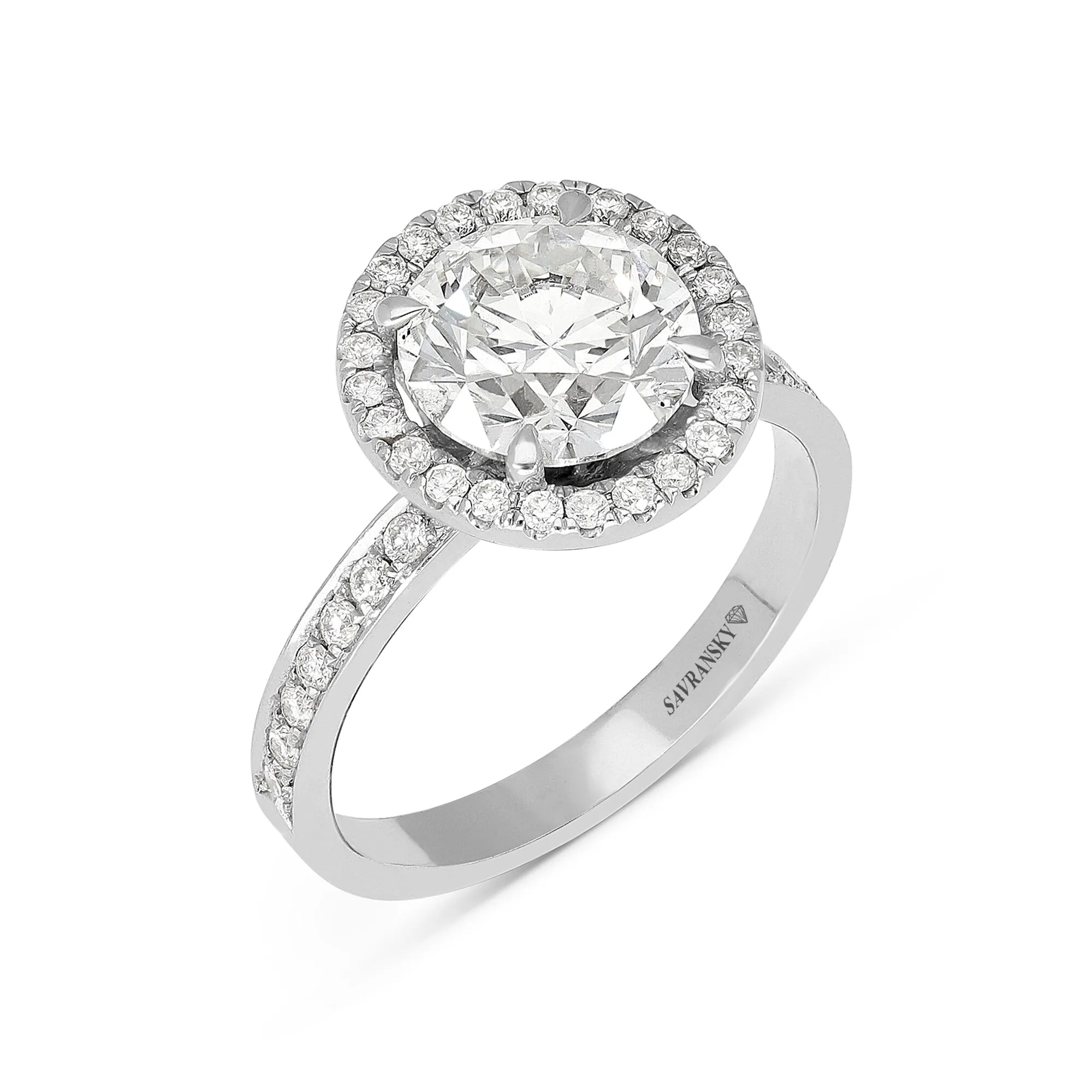 Pave Halo Set Brilliant Cut Round Engagement Ring - 2.95 Carat