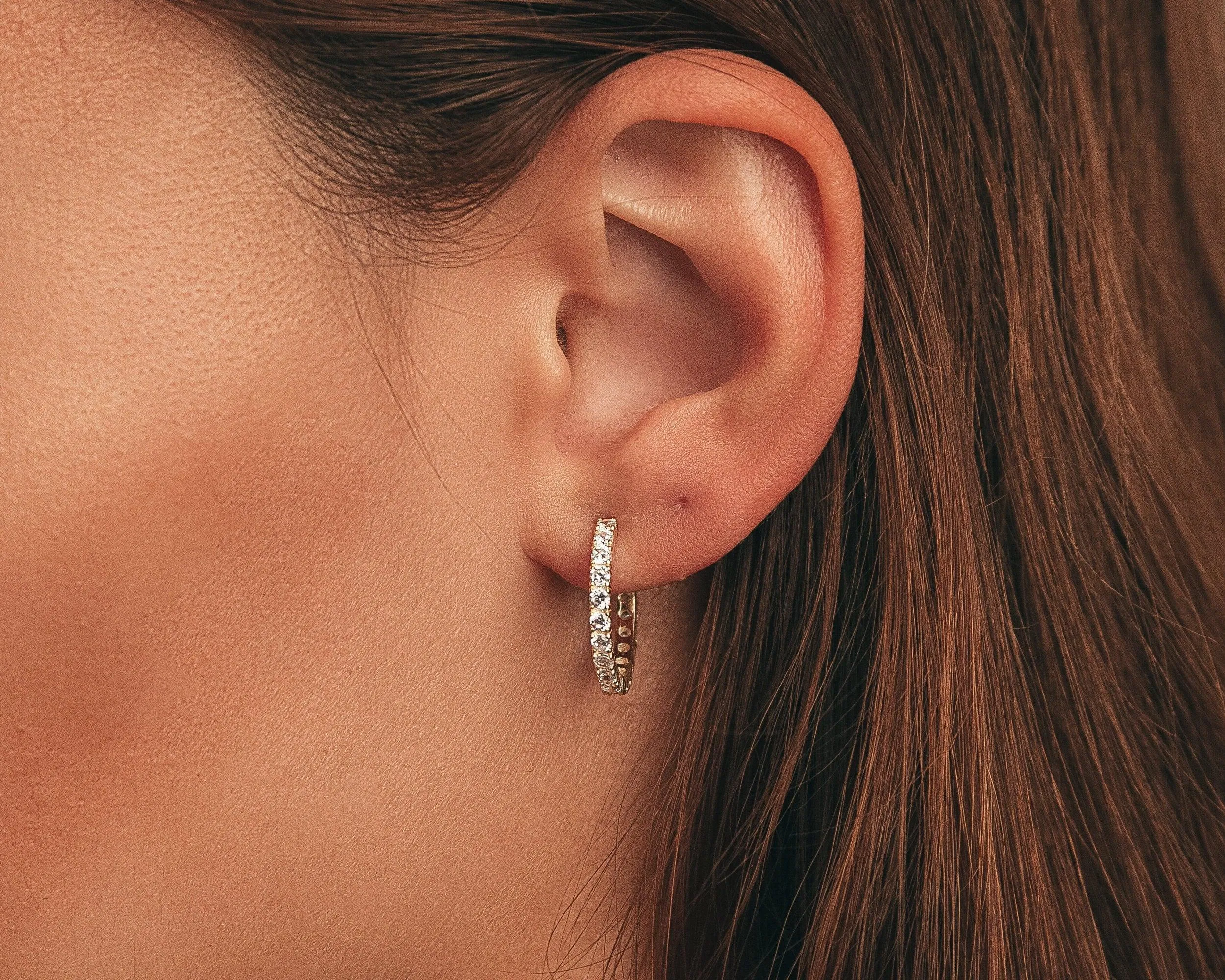 Pave Hoop Earring - 18K Gold Vermeil
