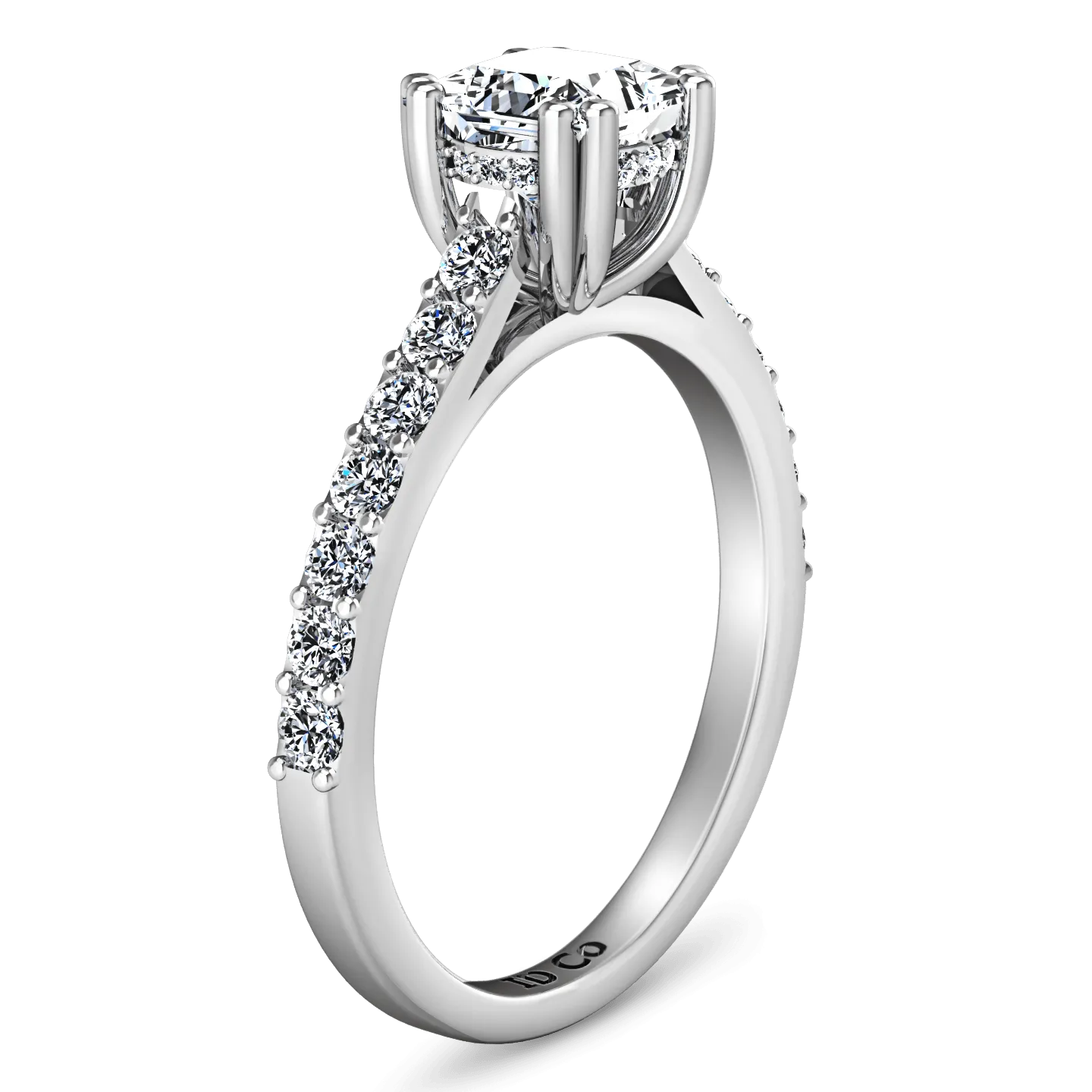 Pave Princess Cut Diamond Engagement Ring Jasmine 14K White Gold