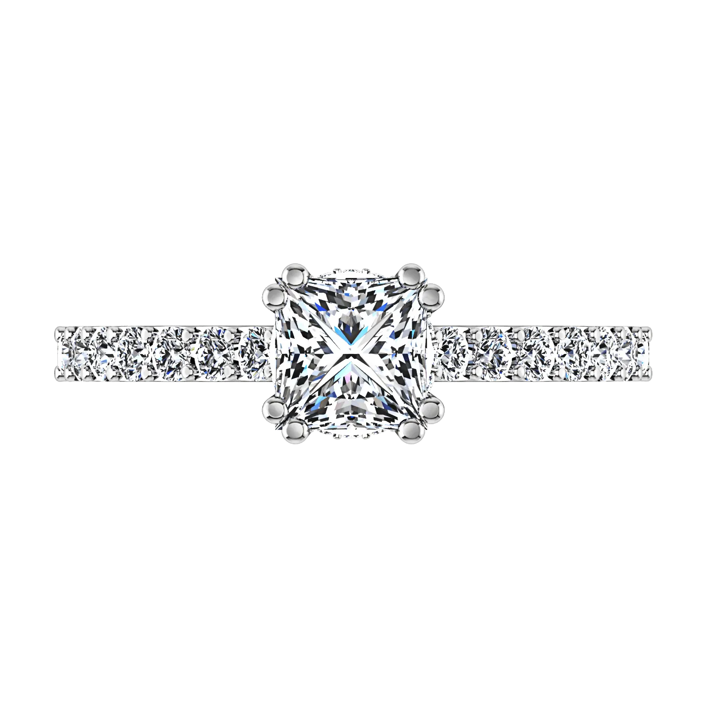 Pave Princess Cut Diamond Engagement Ring Jasmine 14K White Gold