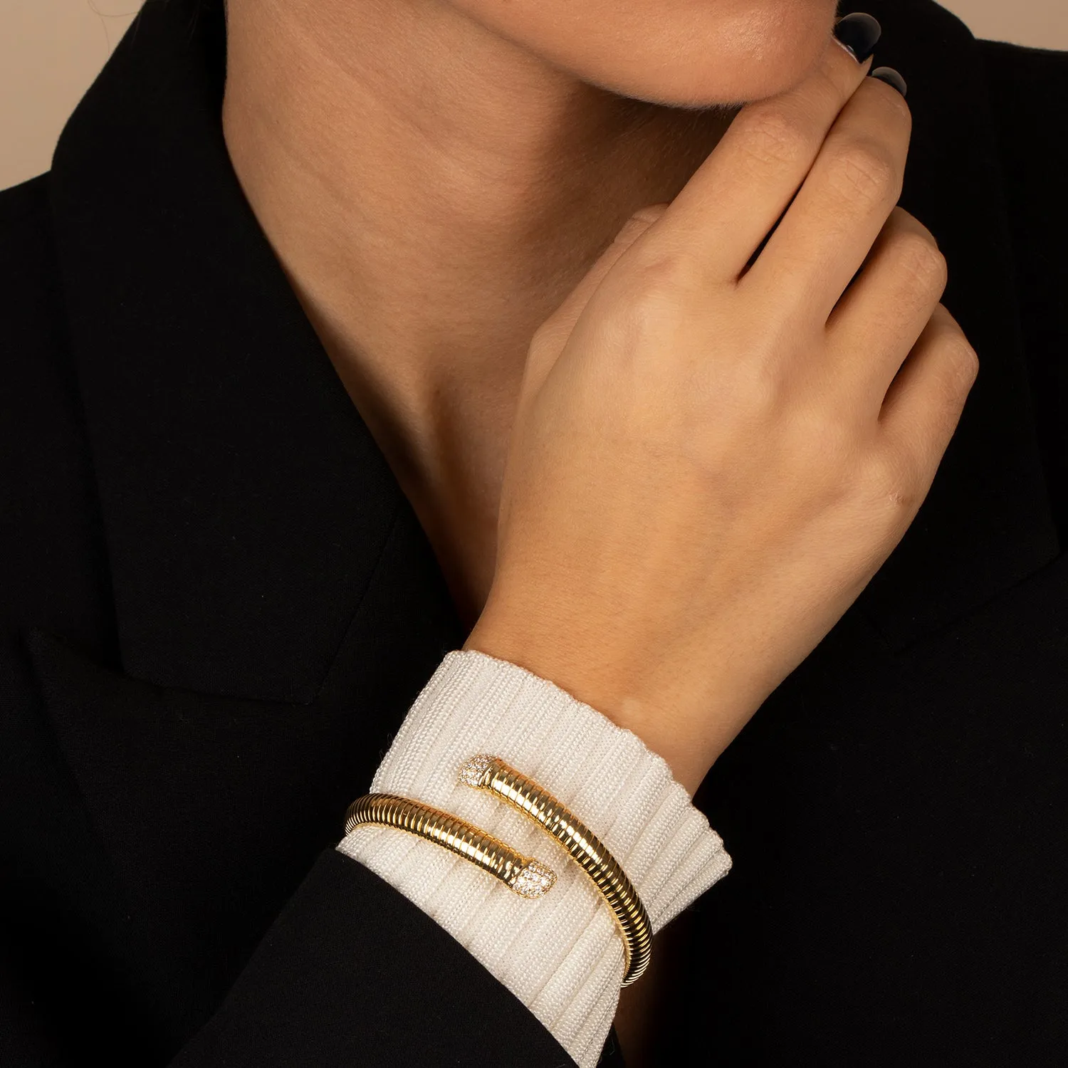 Pave Rounded Overlap Snake Bangle Bracelet
