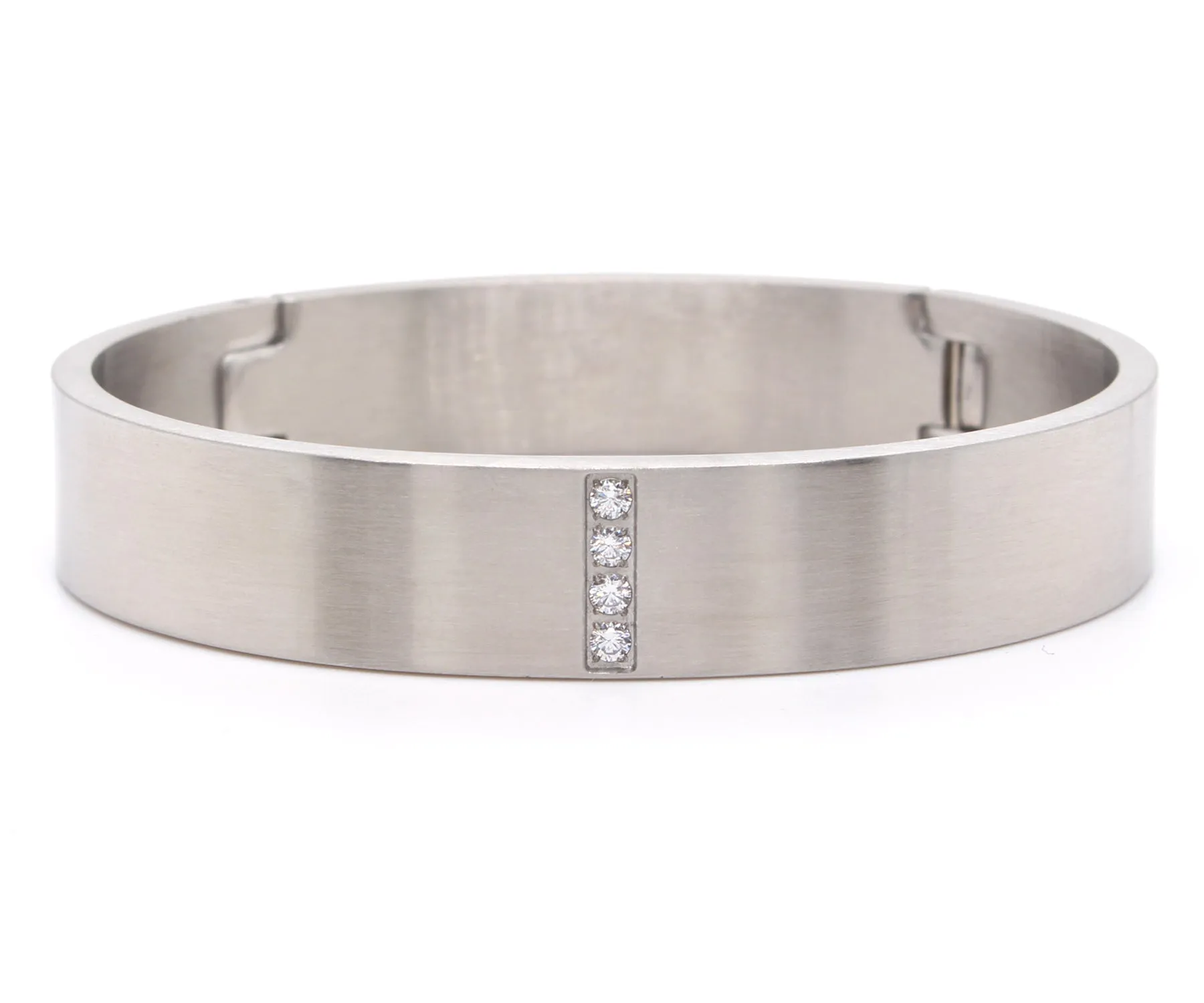 Pave Wide Stainless Steel Bangle Bracelet