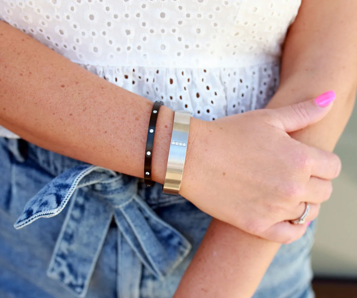 Pave Wide Stainless Steel Bangle Bracelet