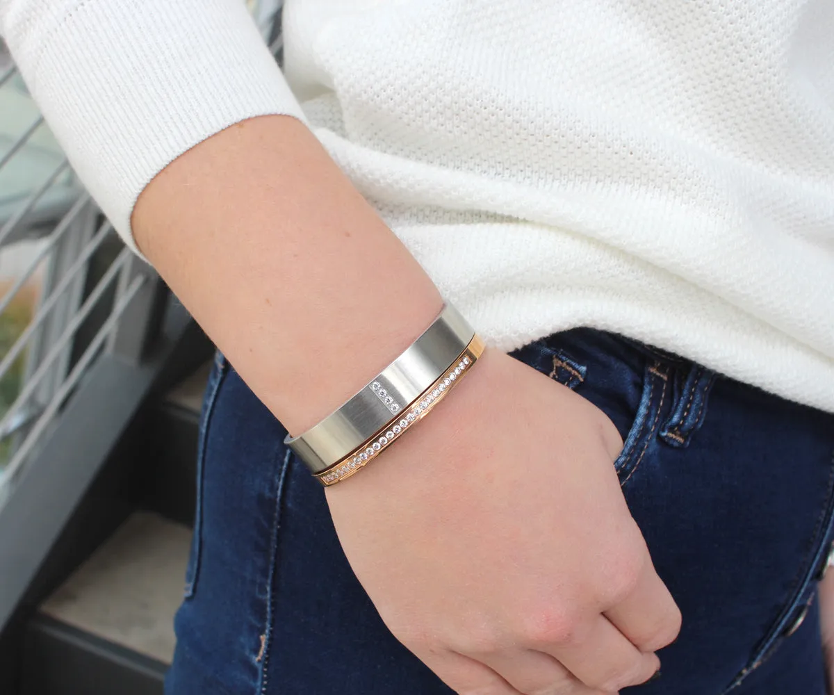 Pave Wide Stainless Steel Bangle Bracelet