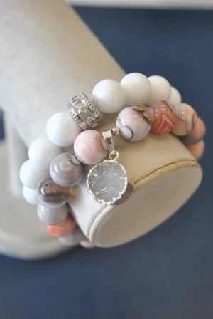 PEACH BOTSWANA AGATEAND DRUZY STATEMENT BRACELETS SET