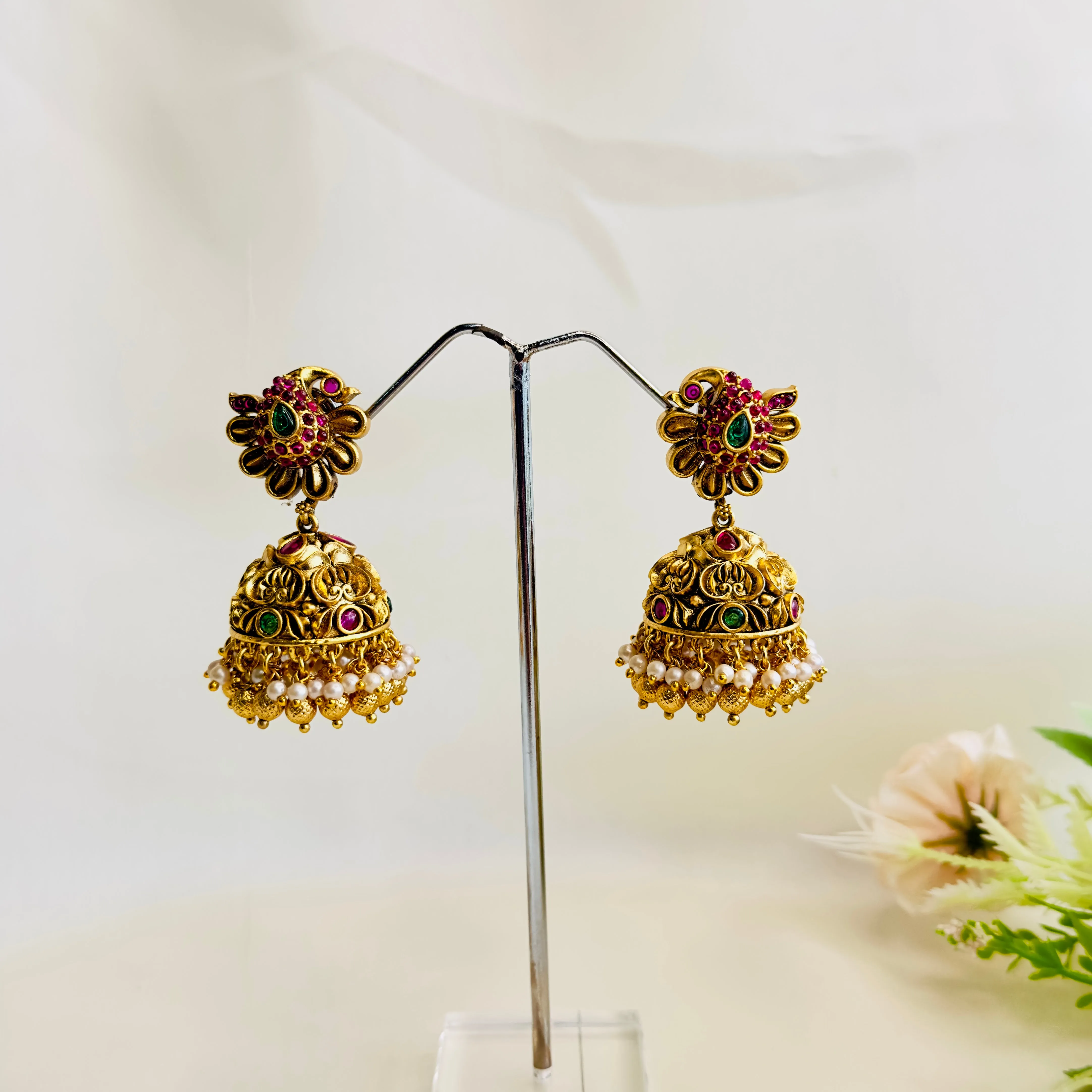 Peacock Design Stud Jhumka Earrings