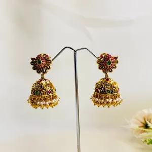 Peacock Design Stud Jhumka Earrings