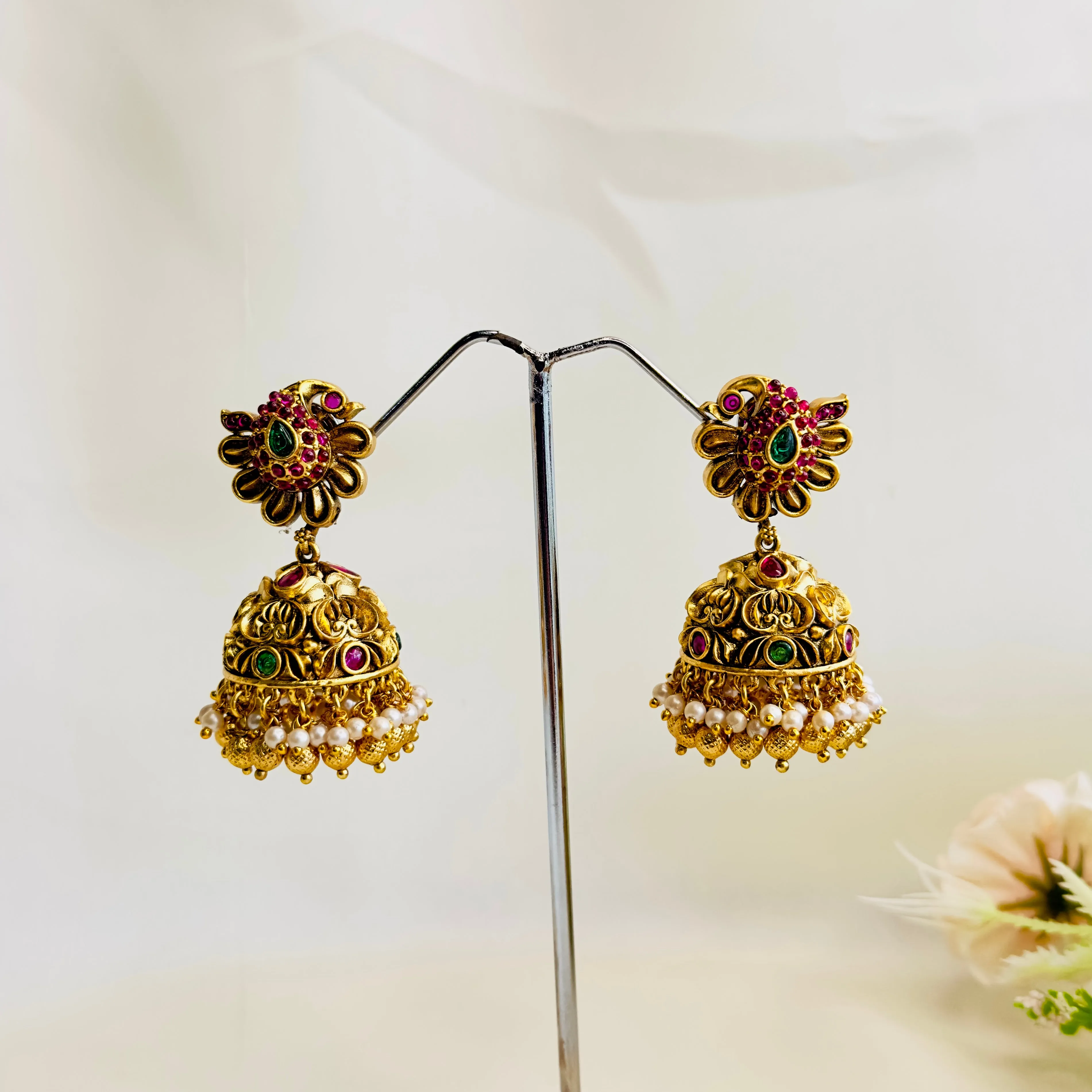 Peacock Design Stud Jhumka Earrings