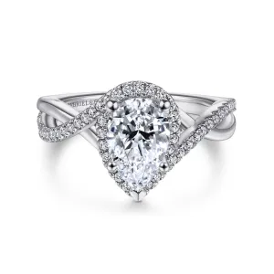 Pear Shape Twist Halo Diamond Engagement Ring Mounting