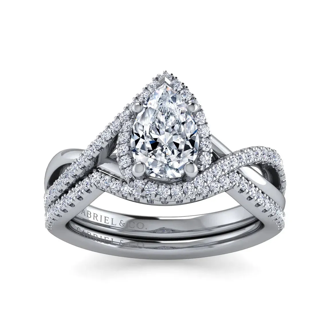 Pear Shape Twist Halo Diamond Engagement Ring Mounting