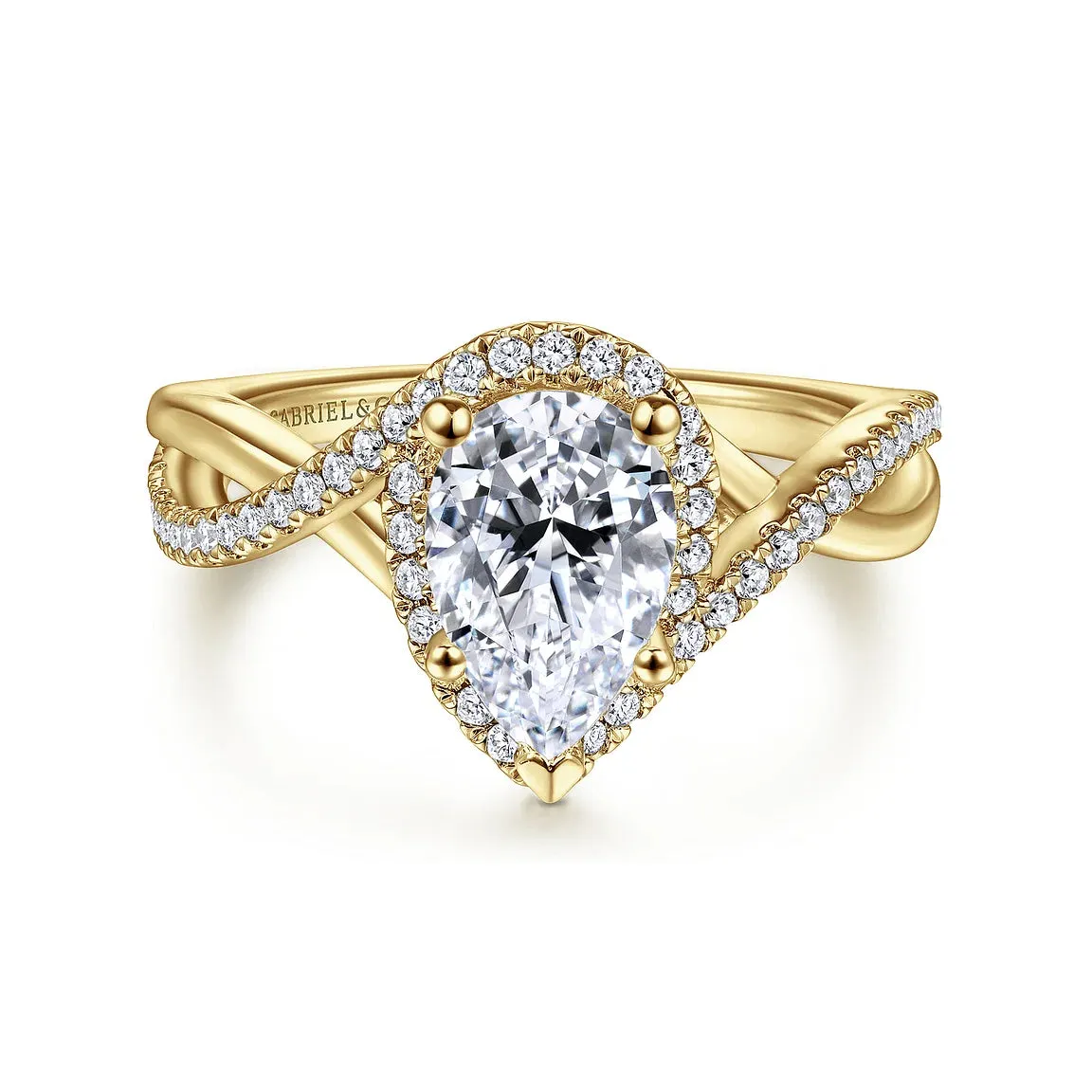 Pear Shape Twist Halo Diamond Engagement Ring Mounting