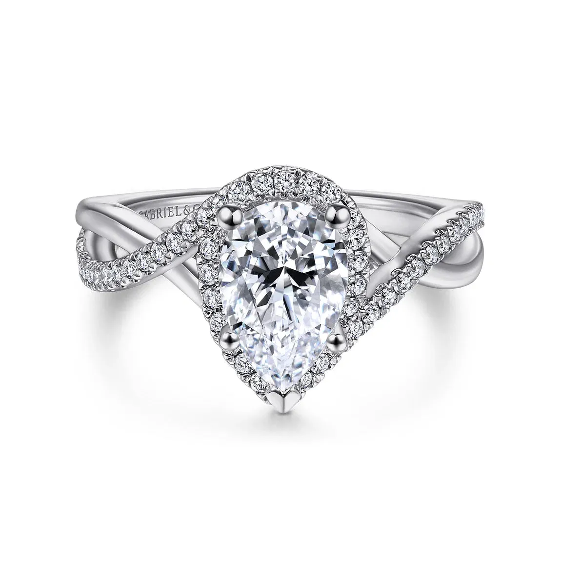 Pear Shape Twist Halo Diamond Engagement Ring Mounting