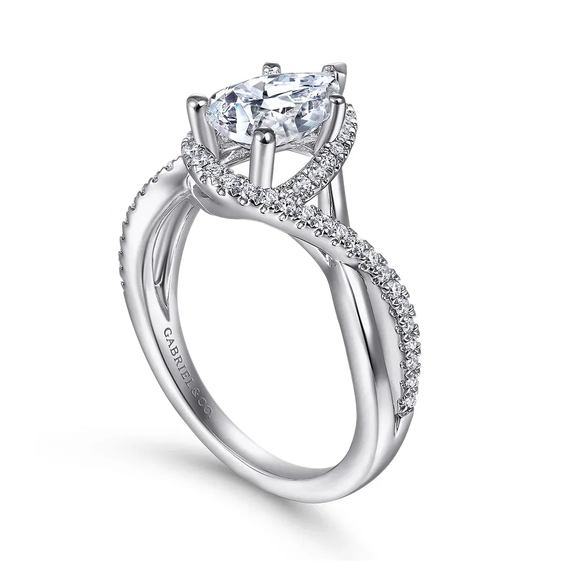 Pear Shape Twist Halo Diamond Engagement Ring Mounting