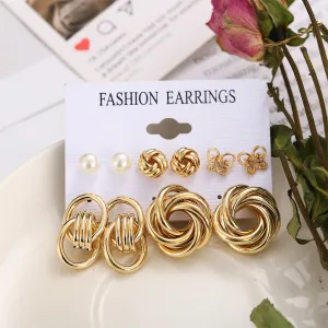 Pearl & 18K Gold-Plated Open Butterfly Stud Earrings Set