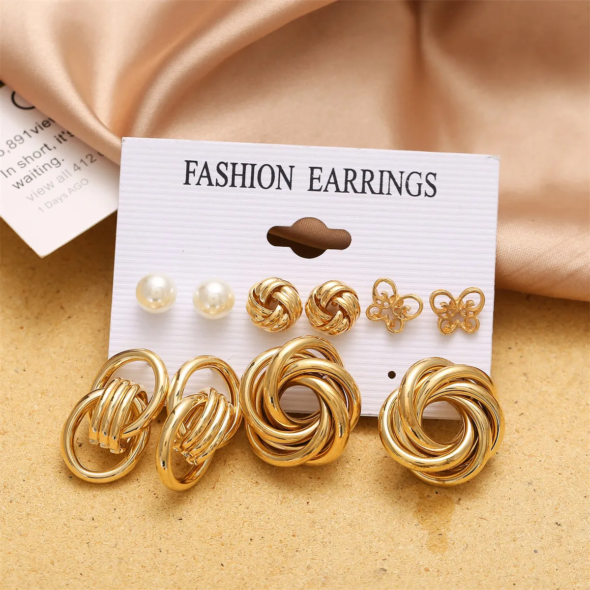 Pearl & 18K Gold-Plated Open Butterfly Stud Earrings Set
