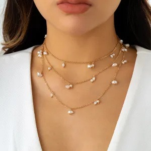 Pearl & 18K Gold-Plated Station Necklace Set