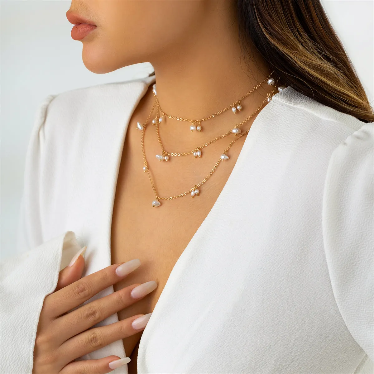 Pearl & 18K Gold-Plated Station Necklace Set