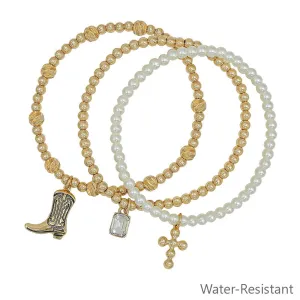 Pearl and Cowboy Charm Stretch Bracelets