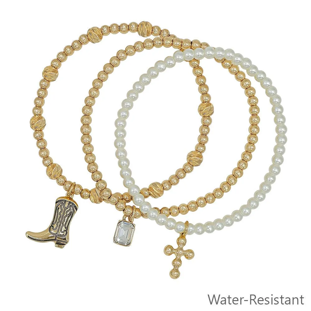 Pearl and Cowboy Charm Stretch Bracelets
