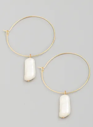 Pearl Drop Wire Hoop Earrings